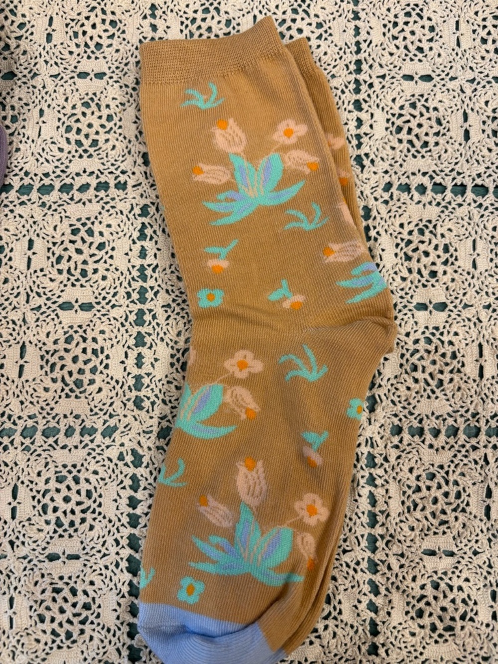 Floral Pattern Cotton Blend Ankle Socks - Lavender, Brown & Tan three pack - Picture 4 of 4